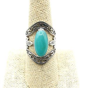 Southwest Style 925 Sterling Silver Turquoise Wide Band Ring Southwest 7.5